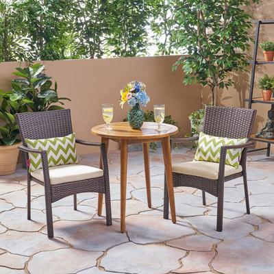 Arezzo Outdoor 3 Piece Wood and Wicker Bistro Set by Christopher Knight Home