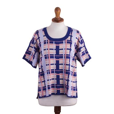 'Hand Made Cotton Blend Plaid Oversized Top from P...