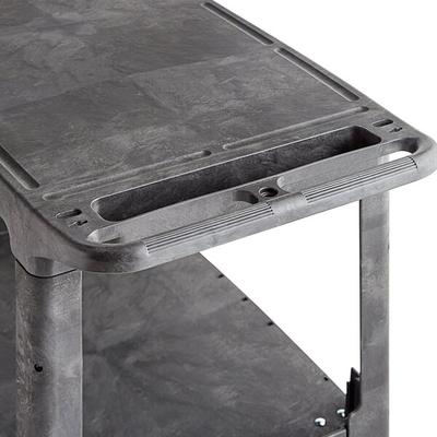 Lavex Large Black 2-Shelf Utility Cart with Flat Top, Built-In Tool Compartment, and Oversized Wheels
