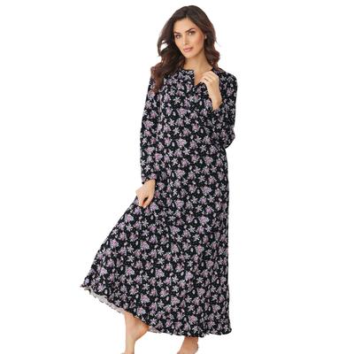 Plus Size Women's Long sleeve gown by Dreams & Co. in Black Bouquet (Size M) Nightgown