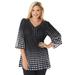Plus Size Women's Embellished Pleated Blouse by Woman Within in Black Linear Gradient Dot (Size 34/36) Shirt