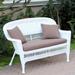 White Wicker Loveseat With Cushion and Pillows