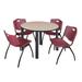 Kee 48" Round Breakroom Table- Black & 4 'M' Stack Chairs- Burgundy