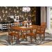 East West Furniture 7 Piece Dining Table Set- a Rectangle Dining Room Table and 6 Wood Seat Chairs, Saddle Brown (Seat Options)