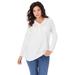 Plus Size Women's Long-Sleeve Henley Ultimate Tee with Sweetheart Neck by Roaman's in White (Size 1X) 100% Cotton Shirt