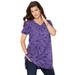 Plus Size Women's Short-Sleeve V-Neck Ultimate Tunic by Roaman's in Violet Lavender Paisley (Size 4X) Long T-Shirt Tee