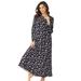 Plus Size Women's Long sleeve gown by Dreams & Co. in Black Bouquet (Size 2X) Nightgown