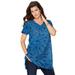 Plus Size Women's Short-Sleeve V-Neck Ultimate Tunic by Roaman's in Navy Fancy Paisley (Size 4X) Long T-Shirt Tee