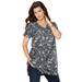 Plus Size Women's Short-Sleeve V-Neck Ultimate Tunic by Roaman's in Heather Fancy Paisley (Size 1X) Long T-Shirt Tee