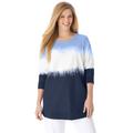 Plus Size Women's Tie-dyed knit sweatshirt tunic by Woman Within in Navy Ikat Tie Dye (Size 34/36)