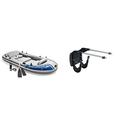 Intex Excursion 5 Set Schlauchboot - 366 x 168 x 43 cm - 4-teilig - Grau/Blau & Motor Mount Kit - Außenbordmotorbefestigung - Bis zu 3,0 PS Motoren