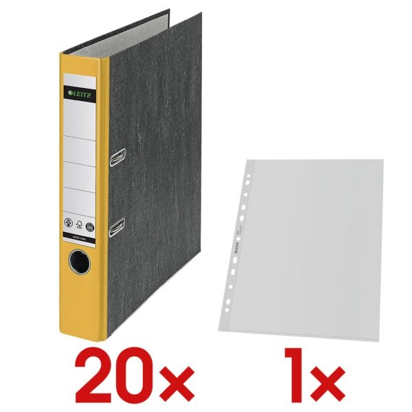Leitz 20x Ordner »1050« inkl. Prospekthüllen »Recycle« 4021 A4 Maxi genarbt - 25 Stück gelb, 5.2x31.8x28.5 cm Image
