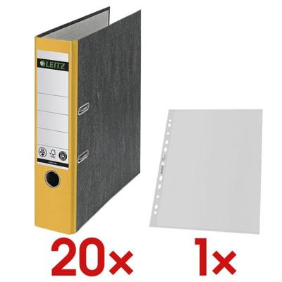 Leitz 20x Ordner »1080« inkl. Prospekthüllen »Recycle« 4021 A4 Maxi genarbt - 25 Stück gelb, 8x31.8x28.5 cm