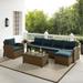 Bradenton 5Pc Outdoor Wicker Sectional Set Navy /Weathered Brown - Left Loveseat, Right Loveseat, Armchair, Coffee Table, & Ottoman - Crosley KO70188WB-NV