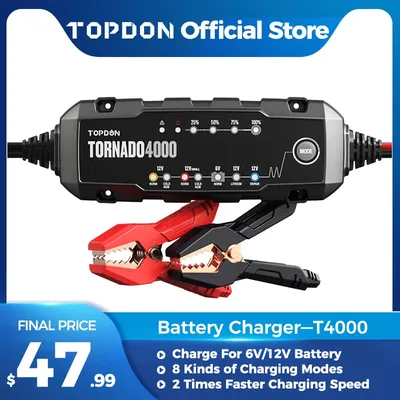 Topdon – chargeur de batterie automatique T4000 6V 12V pour voiture et moto 20ah – 150ah