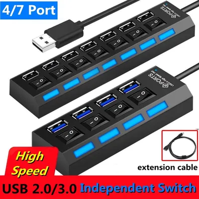 YelWong – HUB USB 4/7 2.0 3.0 à haute vitesse répartiteur extenseur multi-ports commutateur