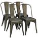 Set of 4 Dining Side Stackable Cafe Metal Chairs - Gun - 18" x 18" x 33" (L x W x H)