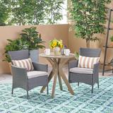 Jillian Outdoor 3 Piece Acacia Wood and Wicker Bistro Set by Christopher Knight Home - N/A