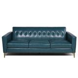 Carson Carrington Vavra Turquoise Leather Sofa - 86"W x 36"D x 33"H