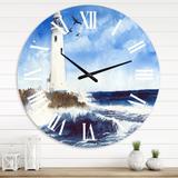 Designart 'Lighthouse On The Rocky Island With Seagulls' Nautical & Coastal wall clock