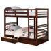 Transitional Twin Over Twin Bed with Attached Ladder and Drawers, Brown