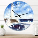 Designart 'Lighthouse On The Rocky Island With Seagulls' Nautical & Coastal wall clock