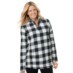 Plus Size Women's Microfleece Quarter-Zip Pullover by Woman Within in Ivory Buffalo Plaid (Size 5X)