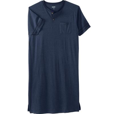 Men's Big & Tall Short-Sleeve Henley Nightshirt by KingSize in Heather Navy (Size 11XL/12XL) Pajamas