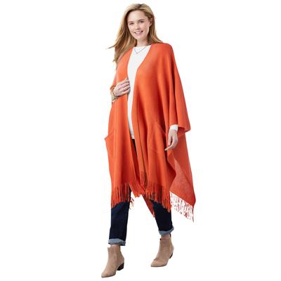 Plus Size Women's Fringed Cape by Woman Within in Pumpkin Sweater