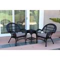 3Pc Santa Maria Black Wicker Chair Set - Steel Blue Cushions- Jeco Wholesale W00211_2-CES033