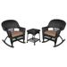 3Pc Black Rocker Wicker Chair Set With Brown Cushion- Jeco Wholesale W00207R-D_2-RCES007