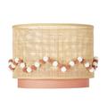 Abat-jour pour suspension rose cannage en rotin beige avec pompons