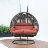 Outdoor 2-Person Wicker Hanging Swing Chair in Beige by LeisureMod