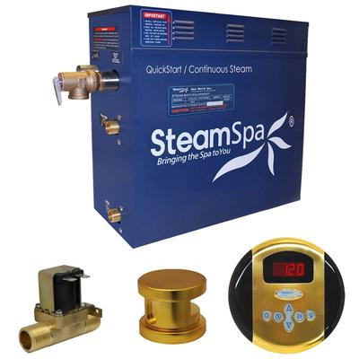 SteamSpa Oasis 4.5 KW QuickStart Steam Bath Generator Package with Built-in Auto Drain in Polished Gold