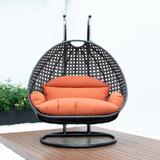 LeisureMod Rattan Wicker Double 2 Person Egg Swing Chair with Stand