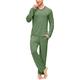 MoFiz Men's Long-Sleeve Pyjama Set Soft Comfy PJ Sleepwear Set Pajama Top and Bottoms Modal Nightwear Loungwear Green Size M