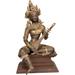 Bungalow Rose Goddess Saraswati Seated On Wooden Pedestal Metal in Yellow | 13.5 H x 7.5 W x 4 D in | Wayfair C76DAD3BDADD4E36B914EB236854912E