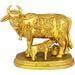 Bungalow Rose Cow & Calf - Most Sacred Animal Of India (All Gods Live In Cow) Metal in Yellow | 5.2 H x 3.2 W x 3.2 D in | Wayfair