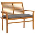 Banc de jardin avec coussin gris 112 cm Bois de teck massif - Vidaxl