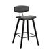 Bar Height Wooden Bar Stool with Curved Leatherette Seat, Black and Gray