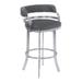 Metal Frame Counter Stool with Curved Leatherette Seating, Gray and Silver