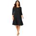 Plus Size Women's Three-Quarter Sleeve T-shirt Dress by Jessica London in Black (Size 28 W)