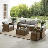 Bradenton 5Pc Outdoor Wicker Sofa Set Gray/Weathered Brown - Sofa, Coffee Table, Side Table & 2 Arm Chairs - Crosley KO70051WB-GY