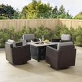 Palm Harbor 5Pc Outdoor Wicker Conversation Set W/Fire Table Gray/Brown - Tucson Fire Table & 4 Swivel Rocking Chairs - Crosley KO70600BR-GY