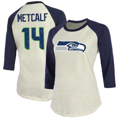 Majestic Threads DK Metcalf Cream Seattle Seahawks-Spielername und -nummer Tri-Blend-T-Shirt mit Dreiviertelärmeln für Damen Image