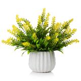 Enova Home High Quality Artificial Plastic Lavenders Fake Flowers in White Ceramic Pot for Home Office Decoration