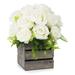 Enova Home 18 Heads Mixed Artificial Silk Roses Fake Flowers Arrangement with Wood Planter for Home Office Wedding Decoration