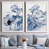 Red Barrel Studio® Blue & White Asian Garden I - 2 Piece Picture Frame Painting Set Canvas in Black/Blue/Green | 55 H x 37.5 W x 1.5 D in | Wayfair