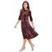 Plus Size Women's Ultrasmooth® Fabric Boatneck Swing Dress by Roaman's in Multi Mirrored Medallion (Size 22/24) Stretch Jersey 3/4 Sleeve Dress