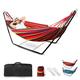 Hammock with Stand, Double Cotton Hammock with Spreader Bars, Space-Saving and Adjustable Steel Stand Perfect for Garden Camping Travel Backyard, including Portable Carrying bag and Easy Set up Red